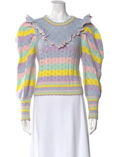 Pre-owned Loveshackfancy Striped Crew Neck Sweater In Multi