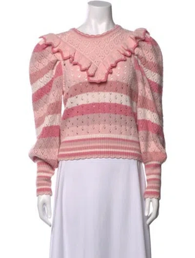 Pre-owned Loveshackfancy Striped Crew Neck Sweater In Pink