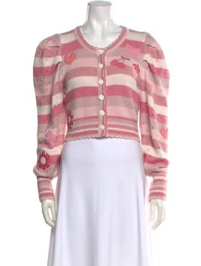 Pre-owned Loveshackfancy Striped Crew Neck Sweater In Pink