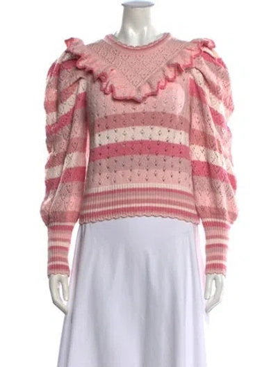 Pre-owned Loveshackfancy Striped Crew Neck Sweater In Pink
