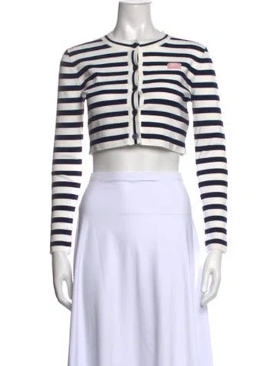Pre-owned Loveshackfancy Striped Crew Neck Sweater W/ Tags In Blue