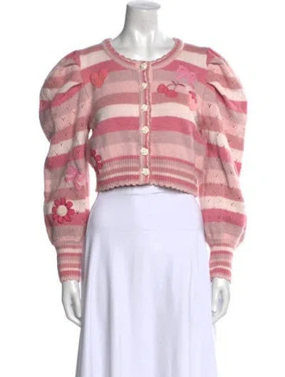 Pre-owned Loveshackfancy Striped Crew Neck Sweater W/ Tags In Pink