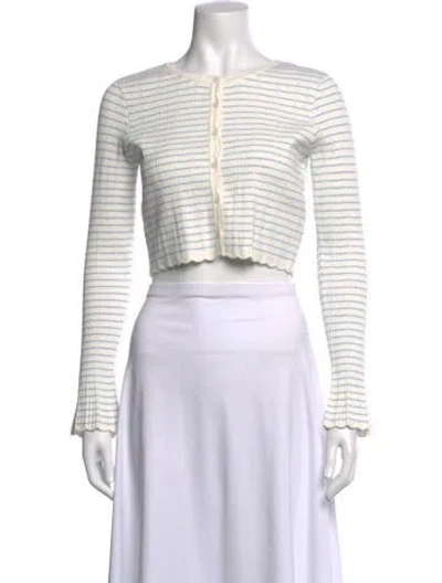 Pre-owned Loveshackfancy Striped Crew Neck Sweater In White
