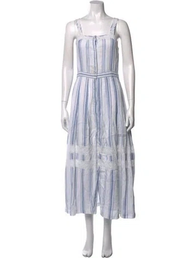 Pre-owned Loveshackfancy Striped Long Dress In Blue/white