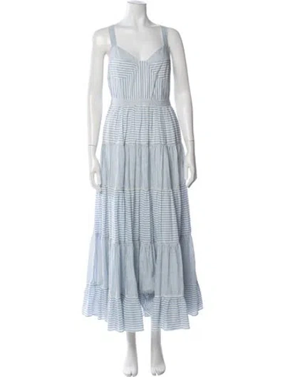 Pre-owned Loveshackfancy Striped Long Dress In Blue/white