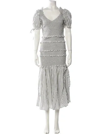 Pre-owned Loveshackfancy Striped Long Dress In Gray
