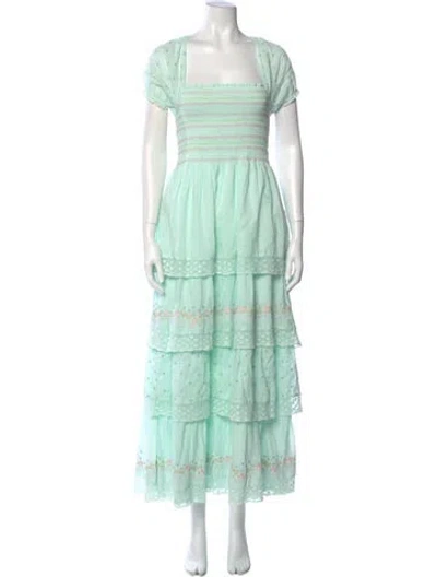 Pre-owned Loveshackfancy Striped Long Dress In Green