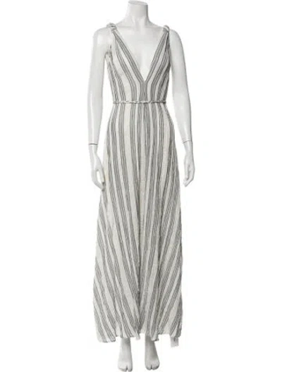 Pre-owned Loveshackfancy Striped Long Dress In Grey