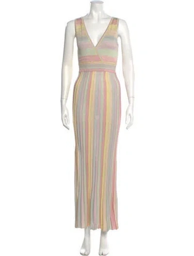 Pre-owned Loveshackfancy Striped Long Dress In Neutral