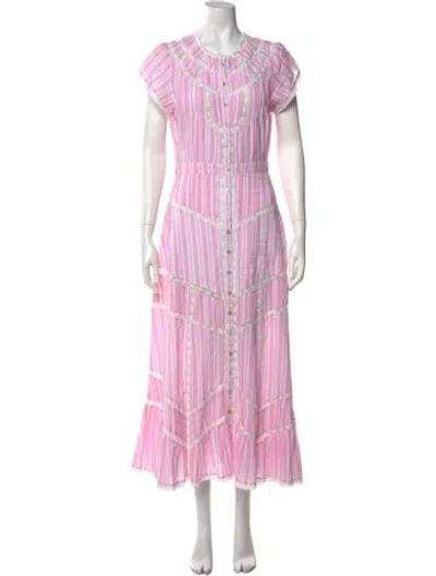 Pre-owned Loveshackfancy Striped Long Dress In Pink