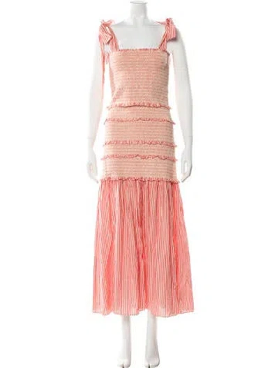 Pre-owned Loveshackfancy Striped Long Dress In Red
