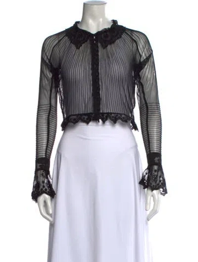 Pre-owned Loveshackfancy Striped Long Sleeve Blouse In Black
