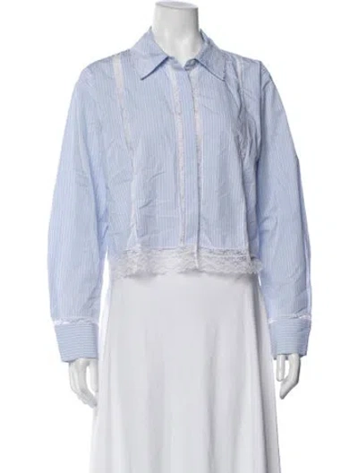 Pre-owned Loveshackfancy Striped Long Sleeve Blouse In Blue