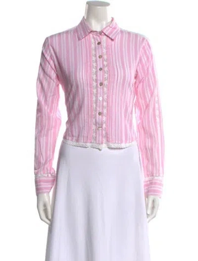 Pre-owned Loveshackfancy Striped Long Sleeve Blouse In Pink