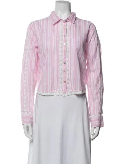 Pre-owned Loveshackfancy Striped Long Sleeve Blouse In Pink