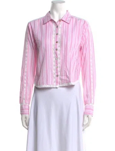 Pre-owned Loveshackfancy Striped Long Sleeve Blouse In Pink