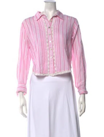 Pre-owned Loveshackfancy Striped Long Sleeve Blouse In Pink