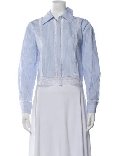 Pre-owned Loveshackfancy Striped Long Sleeve Blouse W/ Tags In Blue