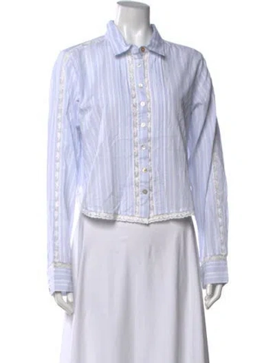 Pre-owned Loveshackfancy Striped Long Sleeve Blouse W/ Tags In White