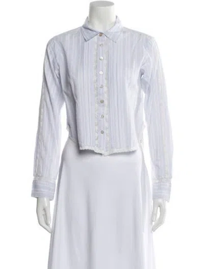 Pre-owned Loveshackfancy Striped Long Sleeve Blouse In White