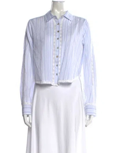 Pre-owned Loveshackfancy Striped Long Sleeve Blouse In White