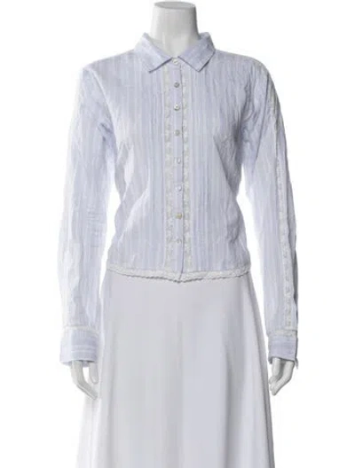 Pre-owned Loveshackfancy Striped Long Sleeve Blouse In White