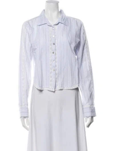Pre-owned Loveshackfancy Striped Long Sleeve Blouse In White