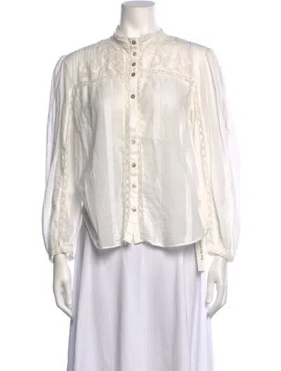 Pre-owned Loveshackfancy Striped Long Sleeve Blouse In White