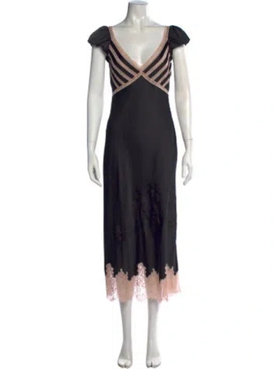 Pre-owned Loveshackfancy Striped Midi Length Dress In Black