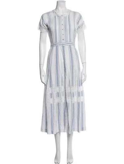 Pre-owned Loveshackfancy Striped Midi Length Dress In Blue/white