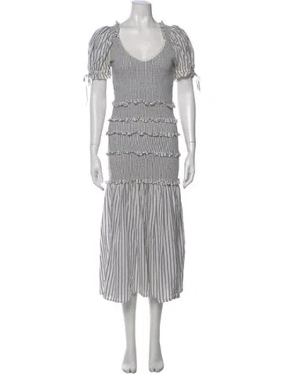 Pre-owned Loveshackfancy Striped Midi Length Dress In Gray
