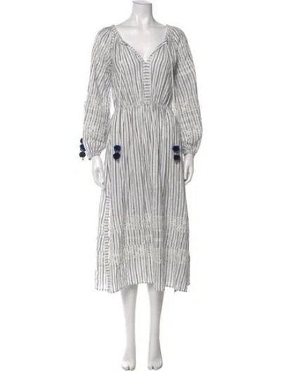 Pre-owned Loveshackfancy Striped Midi Length Dress In Neutral