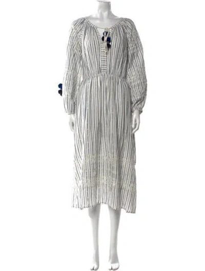 Pre-owned Loveshackfancy Striped Midi Length Dress In Neutral