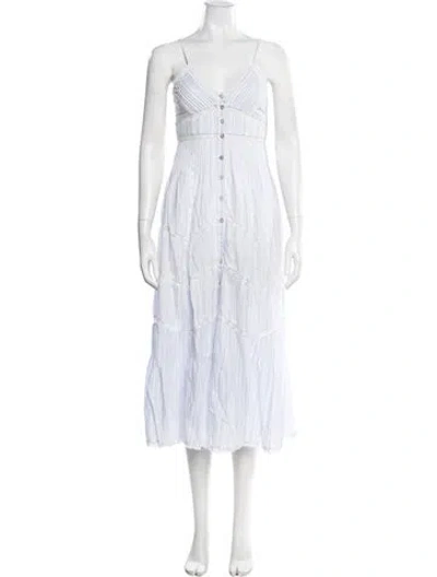 Pre-owned Loveshackfancy Striped Midi Length Dress In White