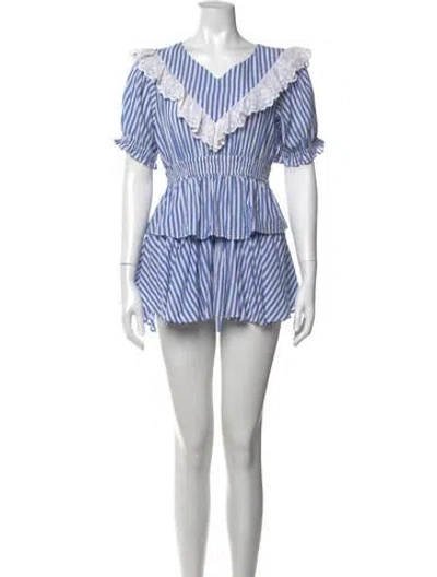 Pre-owned Loveshackfancy Striped Mini Dress In Blue
