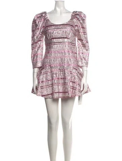 Pre-owned Loveshackfancy Striped Mini Dress In Metallic/pink