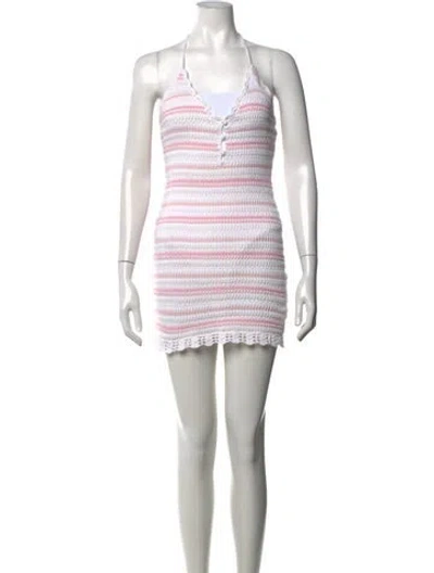 Pre-owned Loveshackfancy Striped Mini Dress In Metallic/pink