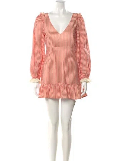 Pre-owned Loveshackfancy Striped Mini Dress In Red