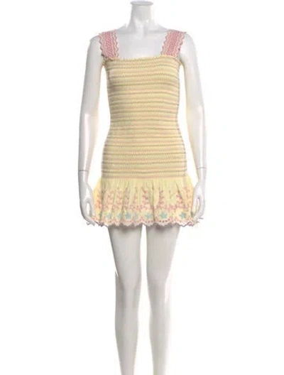Pre-owned Loveshackfancy Striped Mini Dress In Yellow