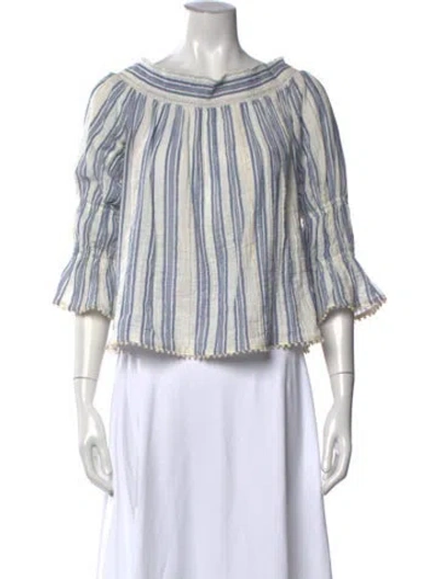 Pre-owned Loveshackfancy Striped Off-the-shoulder Blouse In White