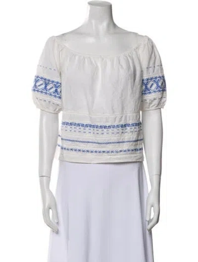 Pre-owned Loveshackfancy Striped Off-the-shoulder Crop Top In White