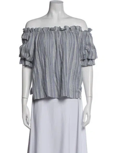 Pre-owned Loveshackfancy Striped Off-the-shoulder Top In Blue