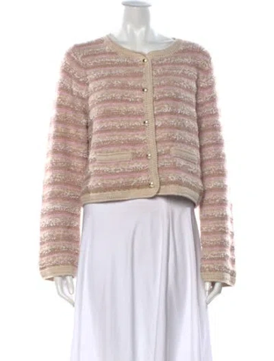 Pre-owned Loveshackfancy Striped Open Front Sweater In Pink