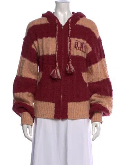 Pre-owned Loveshackfancy Striped Open Front Sweater In Red