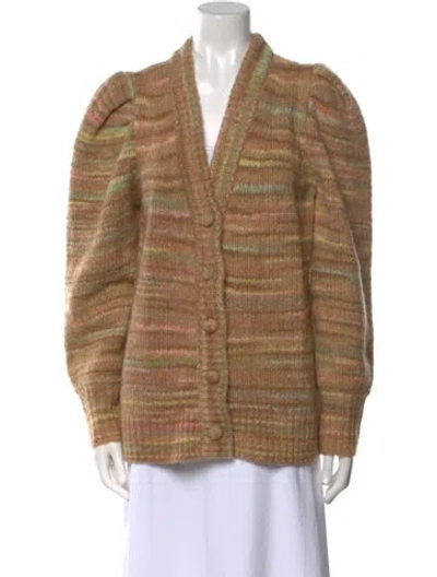 Pre-owned Loveshackfancy Striped Plunge Neckline Sweater In Neutral