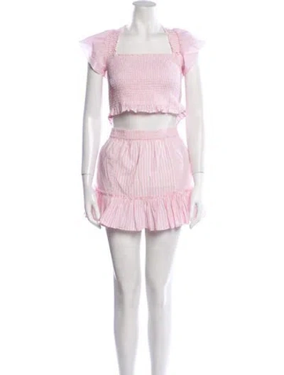 Pre-owned Loveshackfancy Striped Ruffle Embellishment Skirt Set In White