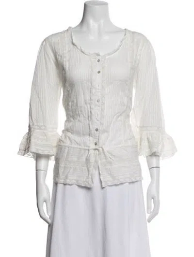 Pre-owned Loveshackfancy Striped Scoop Neck Blouse In White