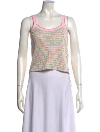 Pre-owned Loveshackfancy Striped Scoop Neck Top W/ Tags In Pink