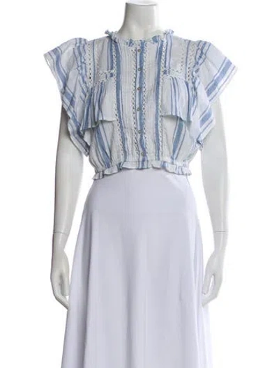 Pre-owned Loveshackfancy Striped Short Sleeve Blouse In Multi