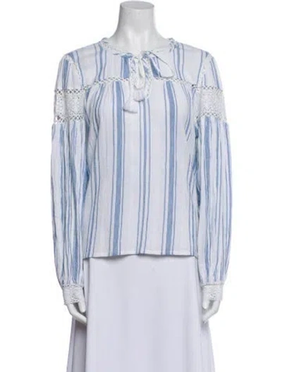 Pre-owned Loveshackfancy Striped Square Neckline Blouse In Blue